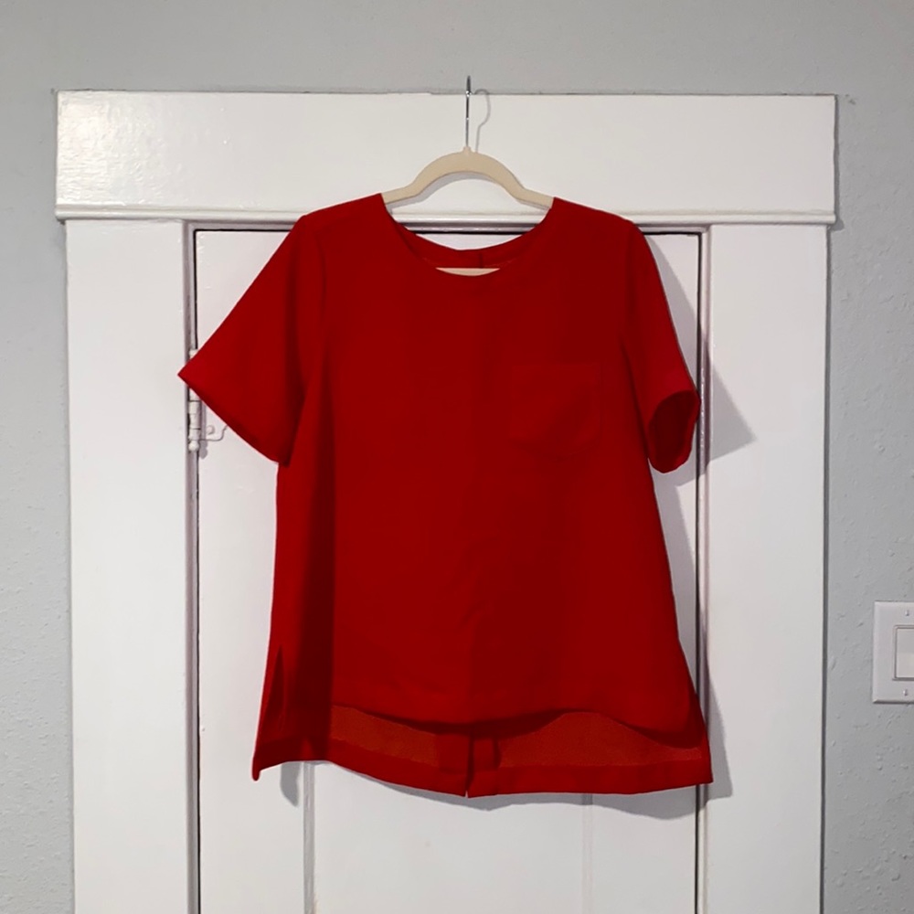 Red Madewell Top with Button back detailing